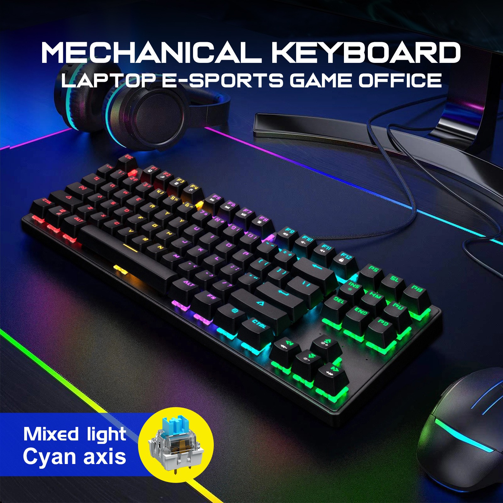 87-key cyan axis wired mechanical keyboard