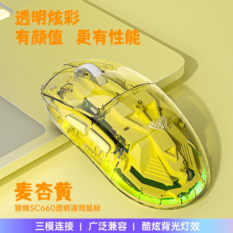 Wireless Bluetooth Wired Tri-Mode Transparent Gaming Mouse